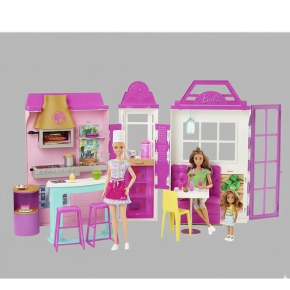 Barbie Other - Barbie Cook 'n Grill Restaurant Playset Dollhouse Set 25+ Pieces New Sealed